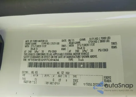 2015 Ford F-150 King Ranch from USA, damaged, VIN 1FTEW1EG1FFC61434